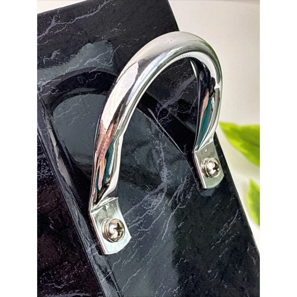 Ice Bucket Vintage 80s Elegance Kraftware Black Marble Silver Lid Handle USA